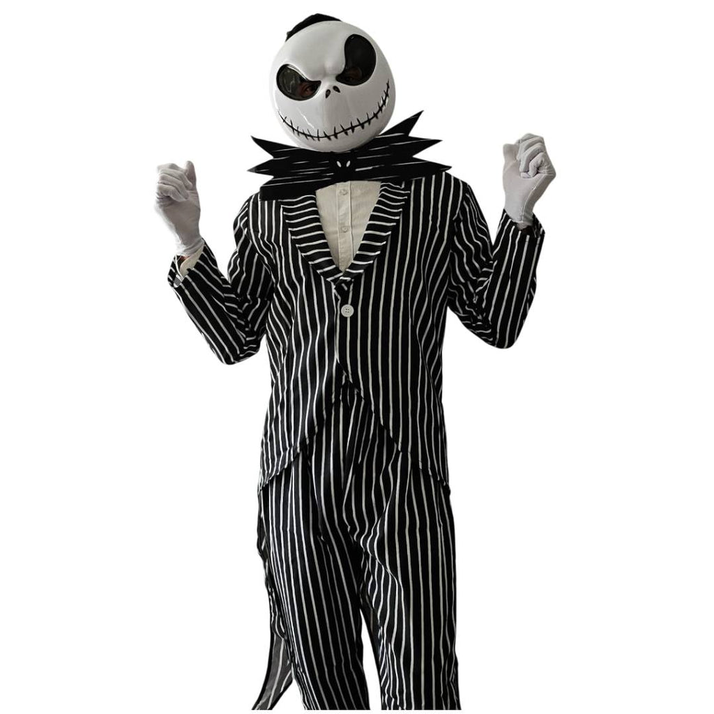 Disfraz de Esqueleto Elegante para Adulto - Traje de Rayas de Fantasma de Navidad con Máscara, Chaqueta y Pajarita de Murciélago - Kit Completo de Terror para Hombre - Tallas M, L, XL