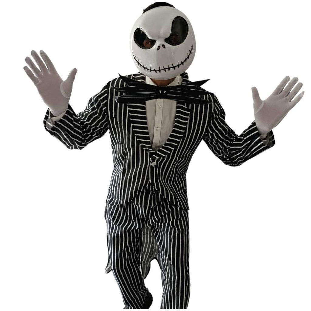 Disfraz de Esqueleto Elegante para Adulto - Traje de Rayas de Fantasma de Navidad con Máscara, Chaqueta y Pajarita de Murciélago - Kit Completo de Terror para Hombre - Tallas M, L, XL