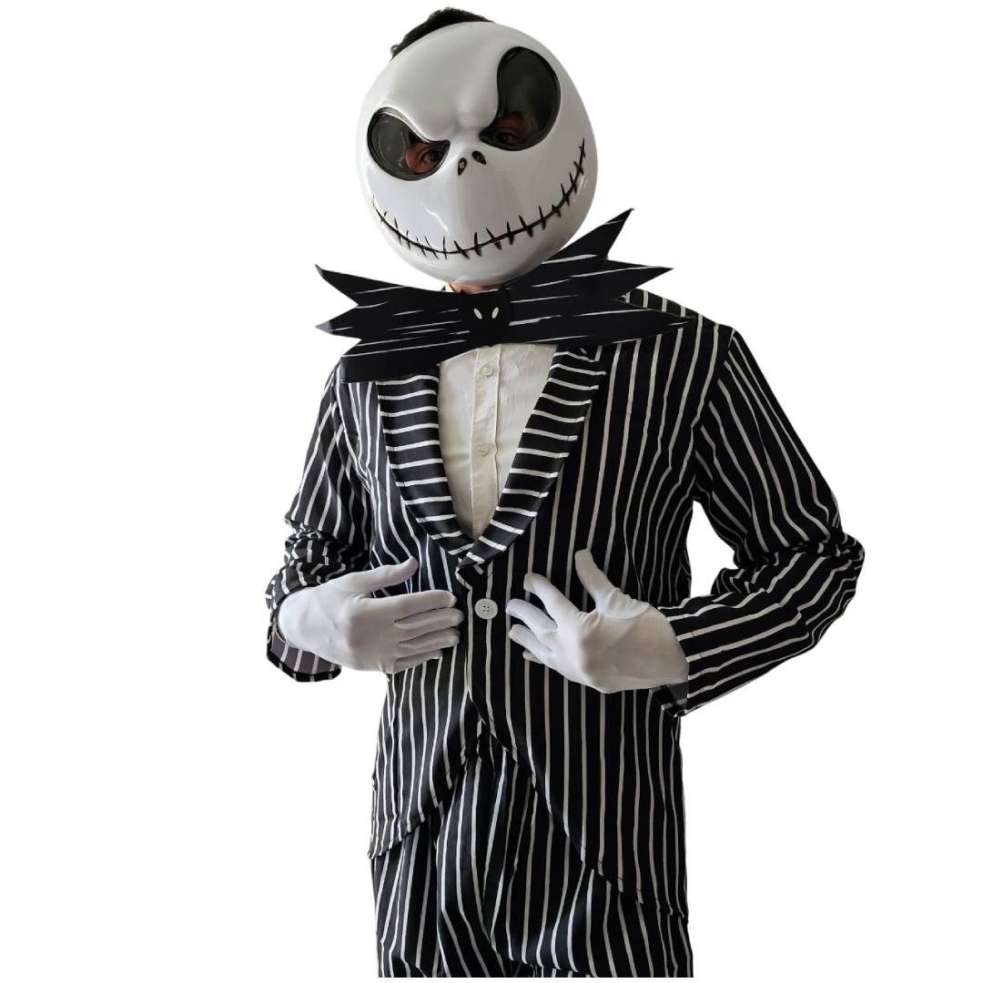 Disfraz de Esqueleto Elegante para Adulto - Traje de Rayas de Fantasma de Navidad con Máscara, Chaqueta y Pajarita de Murciélago - Kit Completo de Terror para Hombre - Tallas M, L, XL