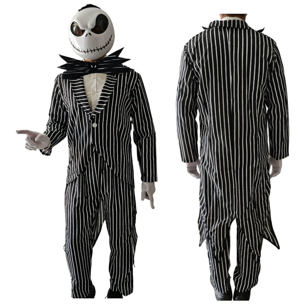 Disfraz de Esqueleto Elegante para Adulto - Traje de Rayas de Fantasma de Navidad con Máscara, Chaqueta y Pajarita de Murciélago - Kit Completo de Terror para Hombre - Tallas M, L, XL