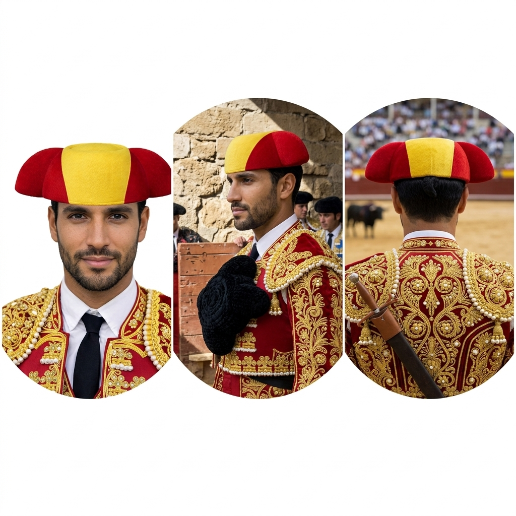 Montera de Torero para Disfraz Adulto - Sombrero Español para Carnaval, Halloween y Fiestas Temáticas