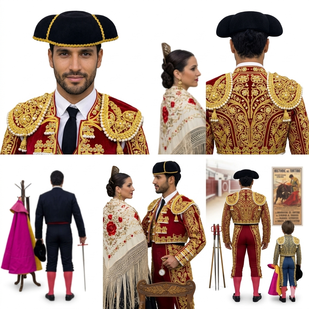 Montera de Torero para Disfraz Adulto - Sombrero Español para Carnaval, Halloween y Fiestas Temáticas