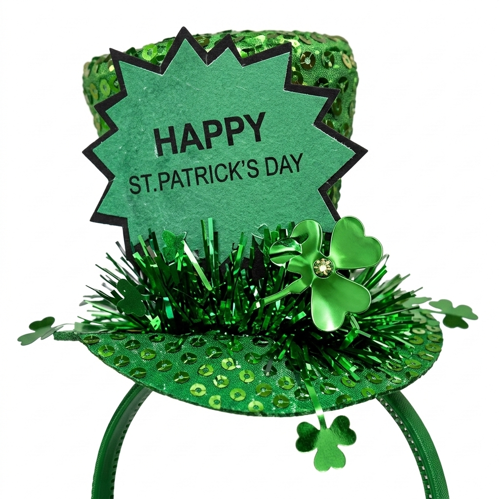 Pack 6 Diademas San Patricio con Mini Sombrero de Copa Brillante | Lote Accesorios St. Patrick's Day Fiesta Temática y Disfraces | Talla Única Adulto y Niño | Sombrero Verde con Trébol y Lentejuelas