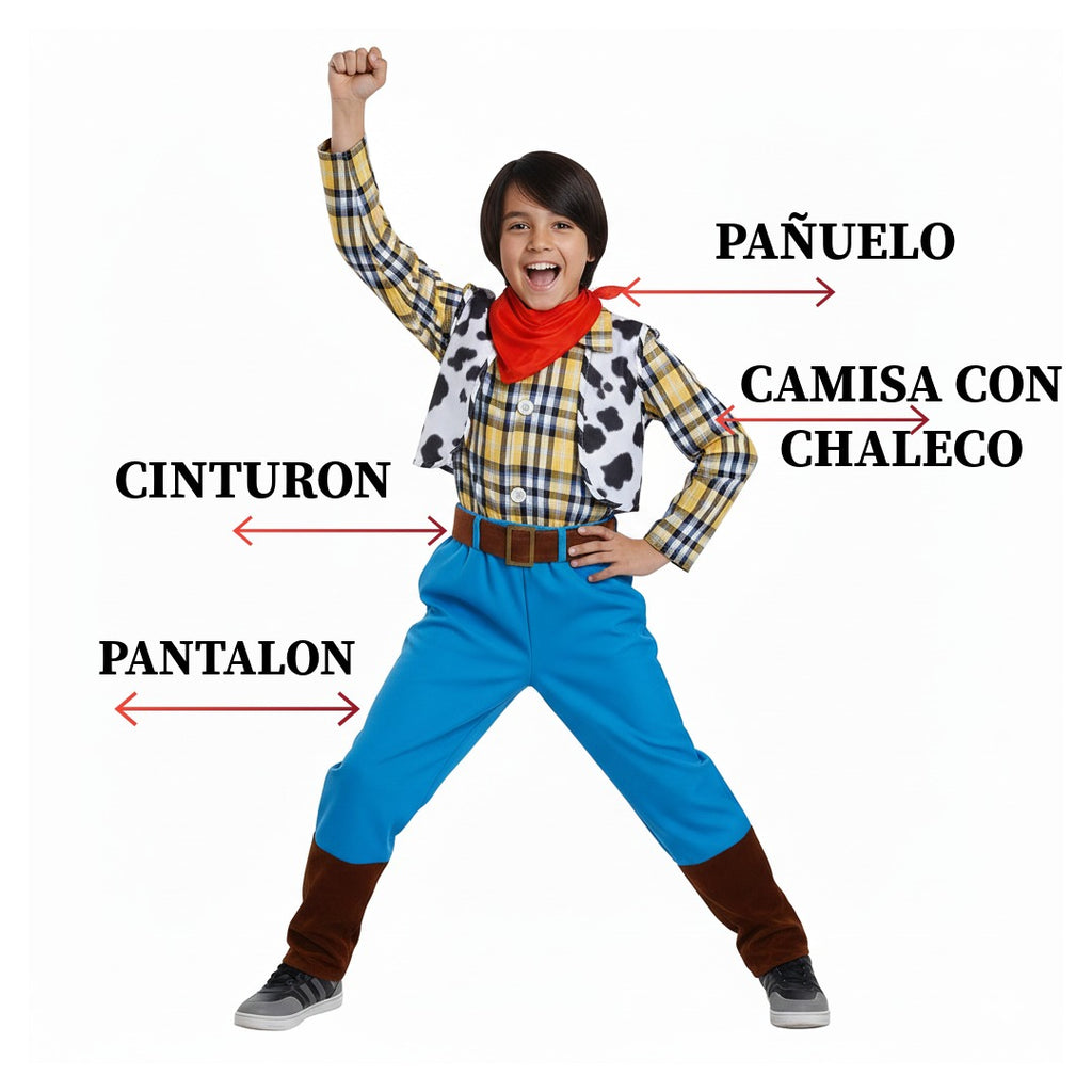Disfraz Vaquero Niño - Traje Cowboy Completo | Fiesta Temática | Ideal para Jugar | Talla 3-12 años