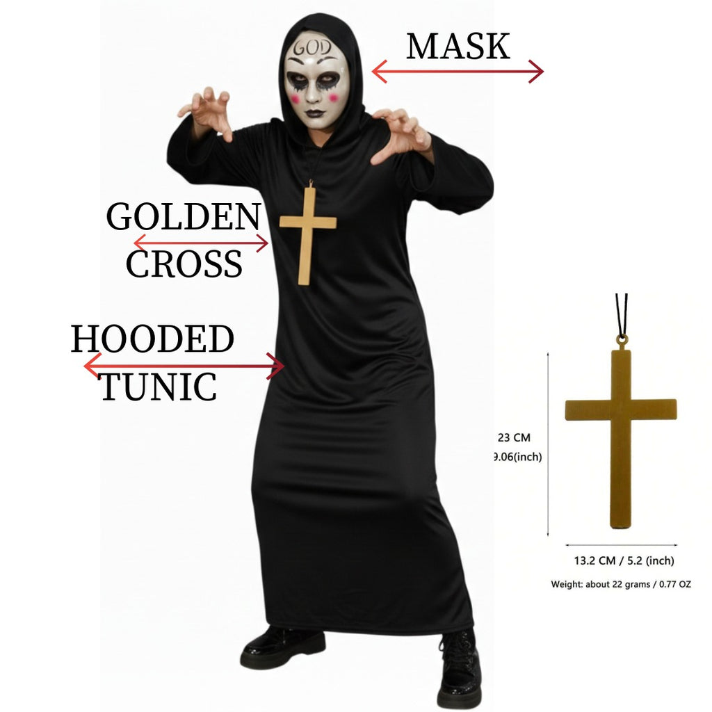 Disfraz de la Purga Parejas Supervivencia Urbana Monje Hombre y Mujer | Túnica Negra con capucha, Cruz, Máscara Halloween, Carnaval