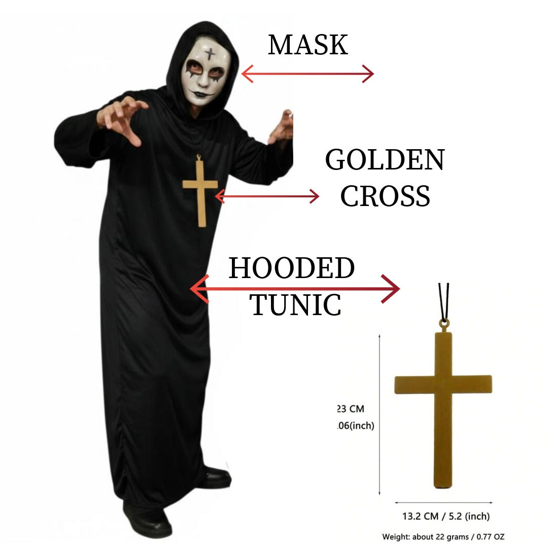Disfraz de la Purga Parejas Supervivencia Urbana Monje Hombre y Mujer | Túnica Negra con capucha, Cruz, Máscara Halloween, Carnaval
