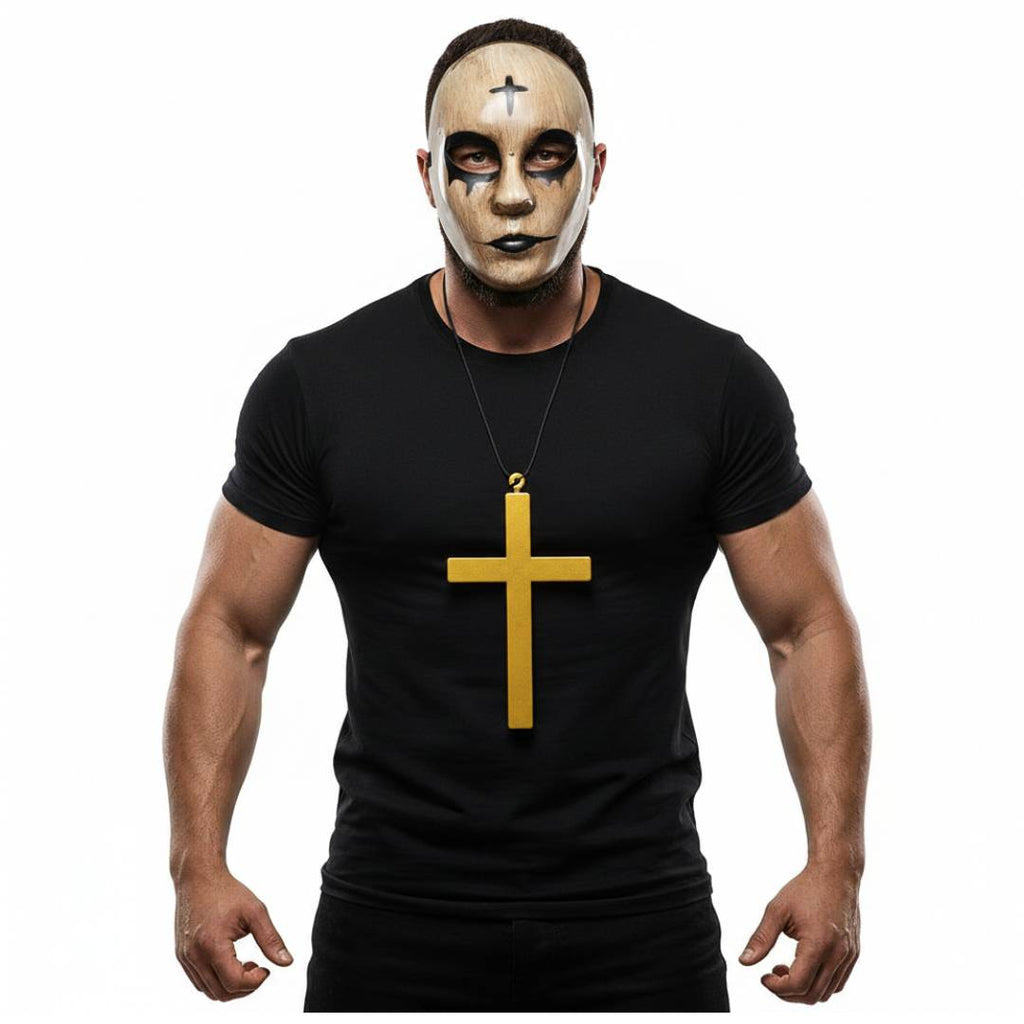 Mascara de la purga Hombre Mujer | Supervivencia Urbana Villanos | Máscara cruz y dios con cruz dorada para parejas Eventos, Fiesta Halloween, Carnaval