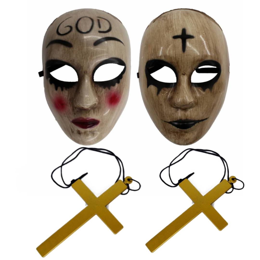 Disfraz de la Purga Parejas Supervivencia Urbana Monje Hombre y Mujer | Túnica Negra con capucha, Cruz, Máscara Halloween, Carnaval