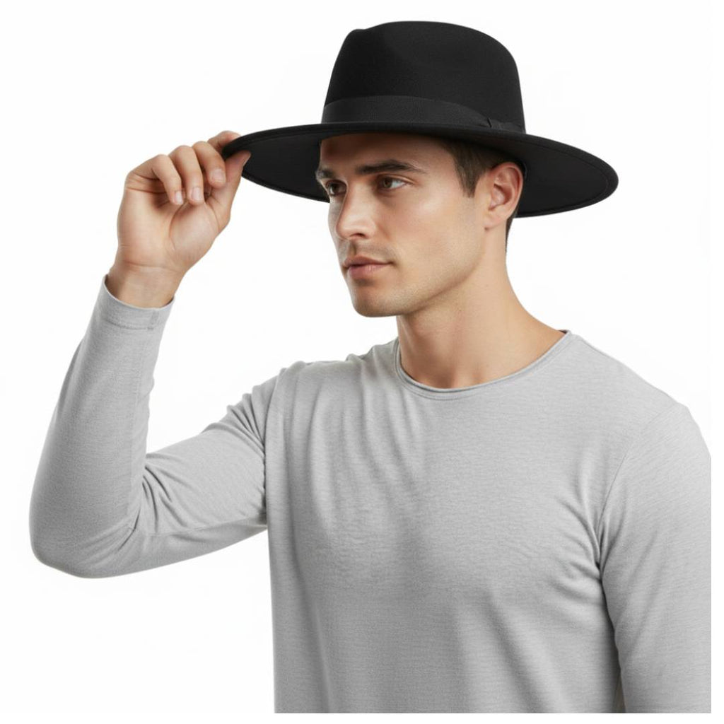 Sombrero Fedora Negro de Ala Ancha - Fieltro - Estilo Clásico Unisex