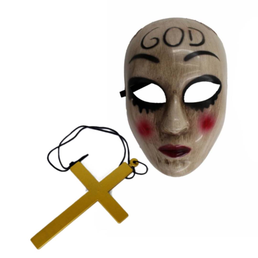 Disfraz de La purga Mujer, Monja Medieval, Religión | Túnica Negra con Capucha, Cruz dorada y Máscara God para Fiesta Halloween, Carnaval y eventos de cosplay