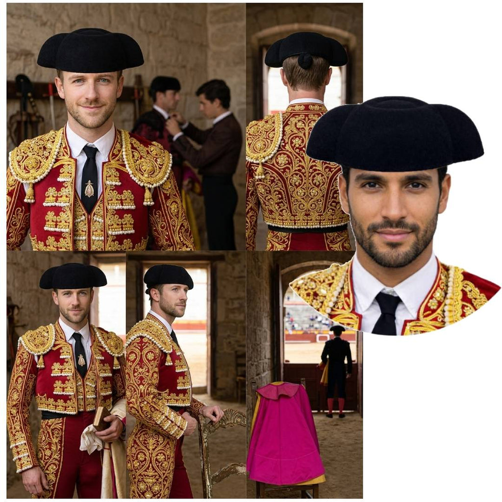 Montera de Torero para Disfraz Adulto - Sombrero Español para Carnaval, Halloween y Fiestas Temáticas