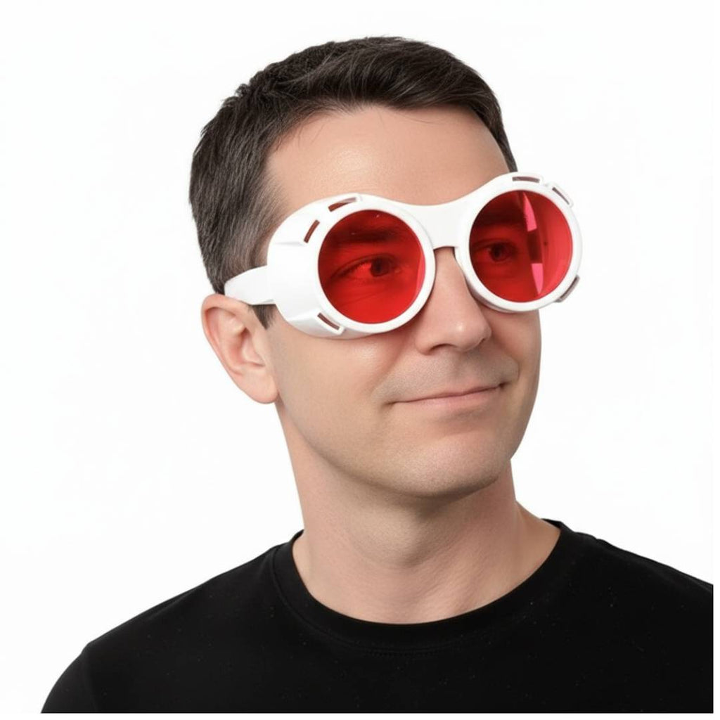 Gafas de Sol Steampunk de Goti de Estilo Retro Futurista – Lentes Rosa con Montura Blanca | Cosplay, Carnaval, Halloween y Festivales – Estilo Unisex