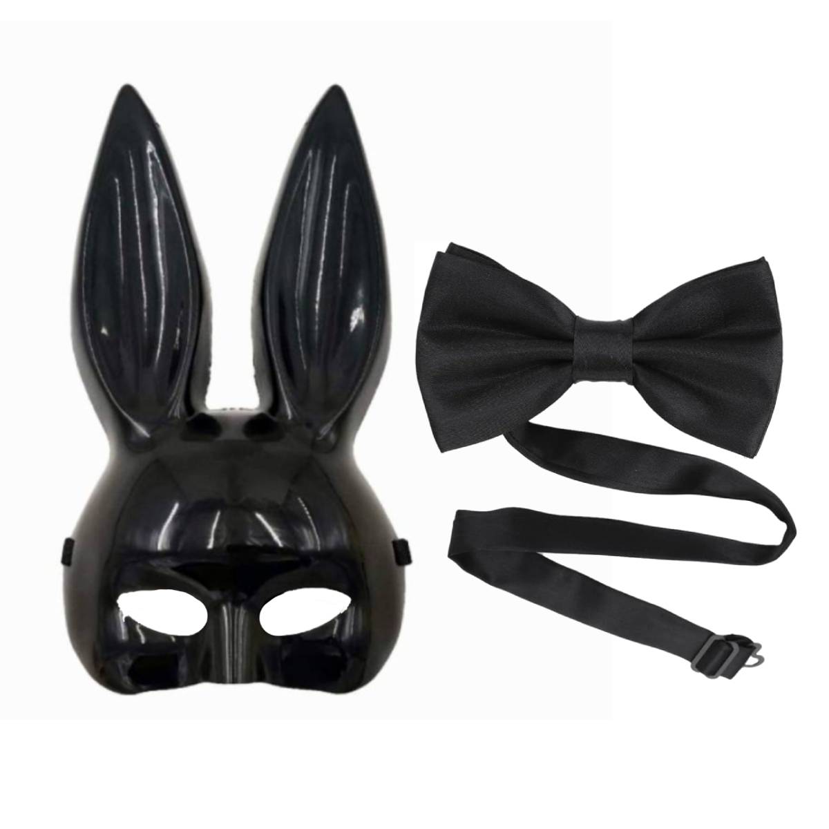 Disfraz Coneja Sexy Mujer - Vestido Negro para la Noche, Máscara y Pajarita - Halloween, Carnaval, Show Baile.