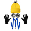 Kit Accesorios Disfraz Amarillo Adulto: Gorro, Gafas, Tirantes y Guantes - Set 4 Piezas para Carnaval y Halloween