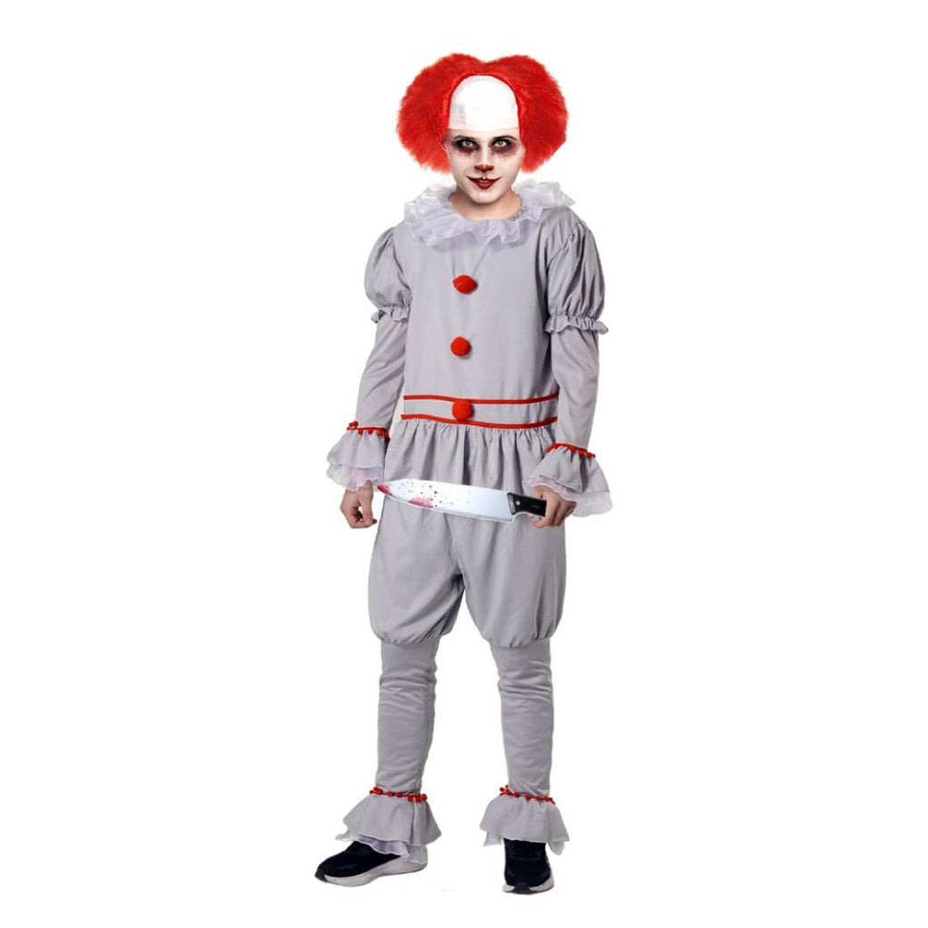 Disfraz de Payaso Siniestro con Peluca Roja y Cuchillo - Set Completo de Terror para Hombre, Tallas M-L-XL