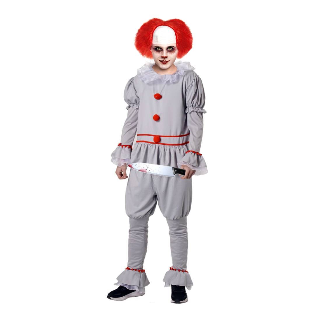 Disfraz de Payaso Siniestro con Peluca Roja y Cuchillo - Set Completo de Terror para Hombre, Tallas M-L-XL