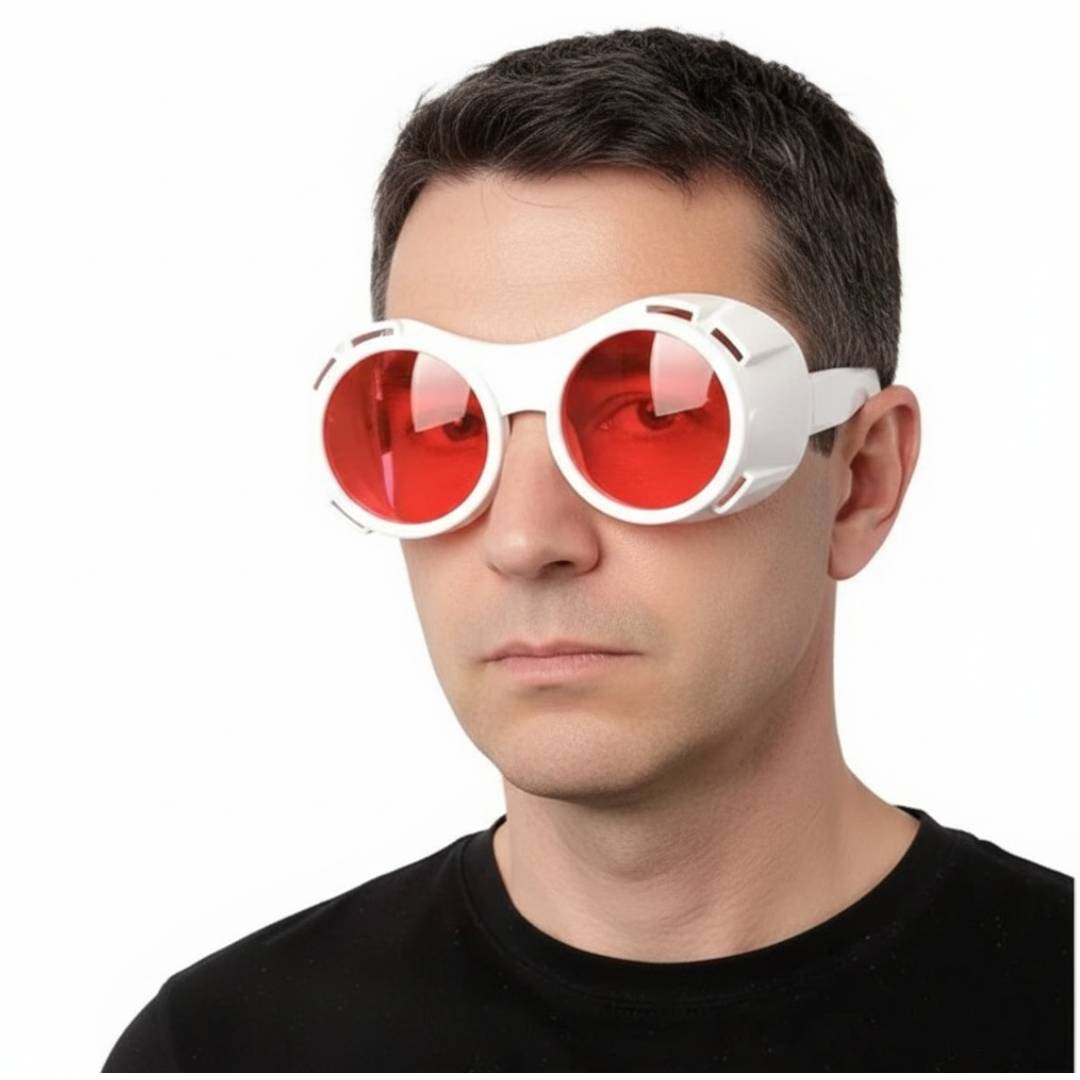 Gafas de Sol Steampunk de Goti de Estilo Retro Futurista – Lentes Rosa con Montura Blanca | Cosplay, Carnaval, Halloween y Festivales – Estilo Unisex