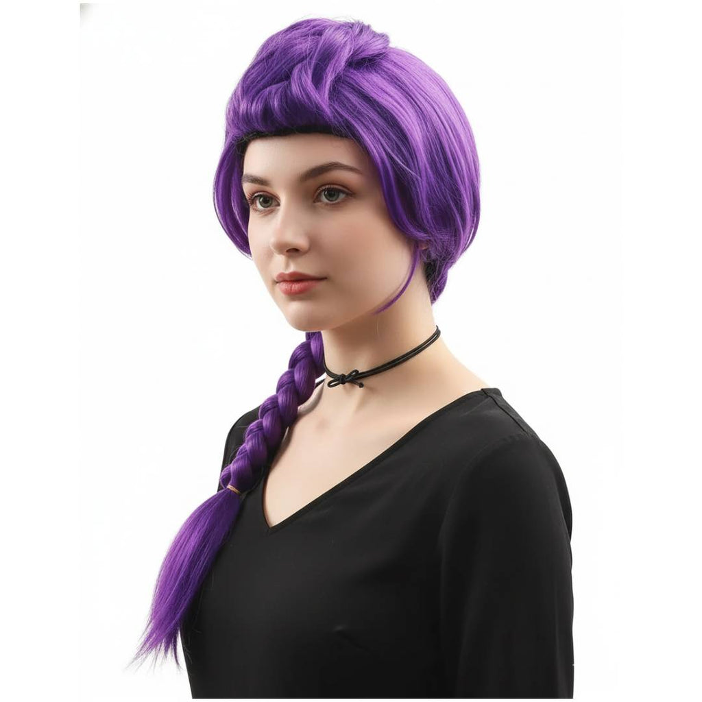 Peluca Morada Larga con Trenza K-pop para Mujer | Estilo coreano musical asiática
