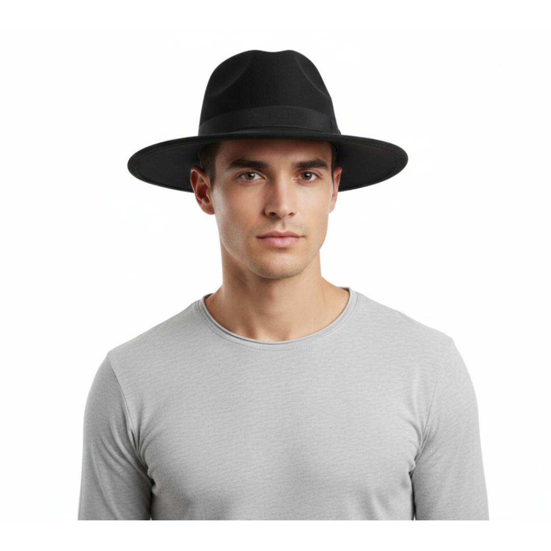 Sombrero Fedora Negro de Ala Ancha - Fieltro - Estilo Clásico Unisex