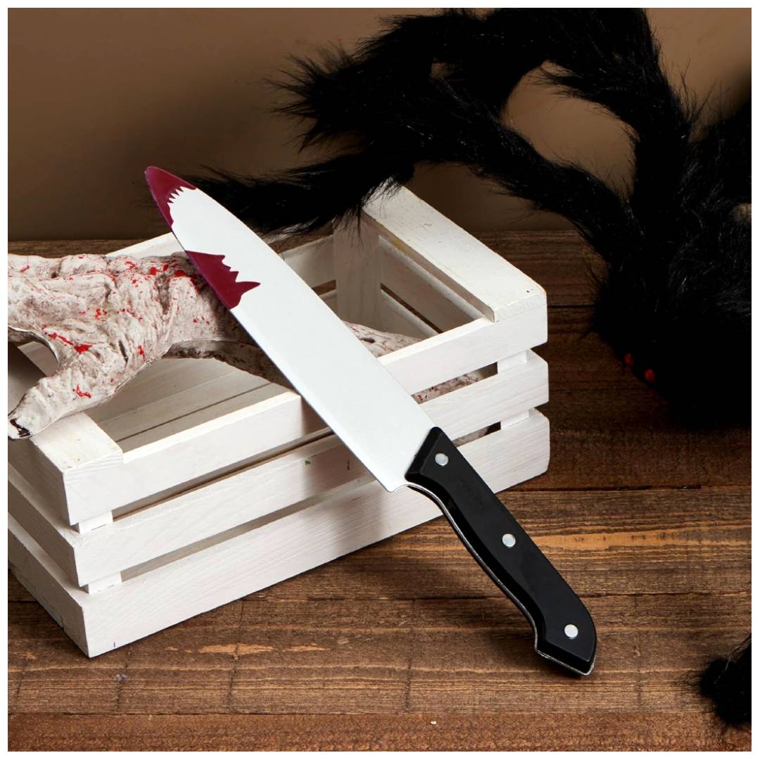 Pack Disfraz Terror Slasher - Máscara con Capucha, Guantes y Cuchillo Sangriento Falso - Talla Única Adulto y Niño - Kit Completo para Halloween, Carnaval y Fiestas Temáticas