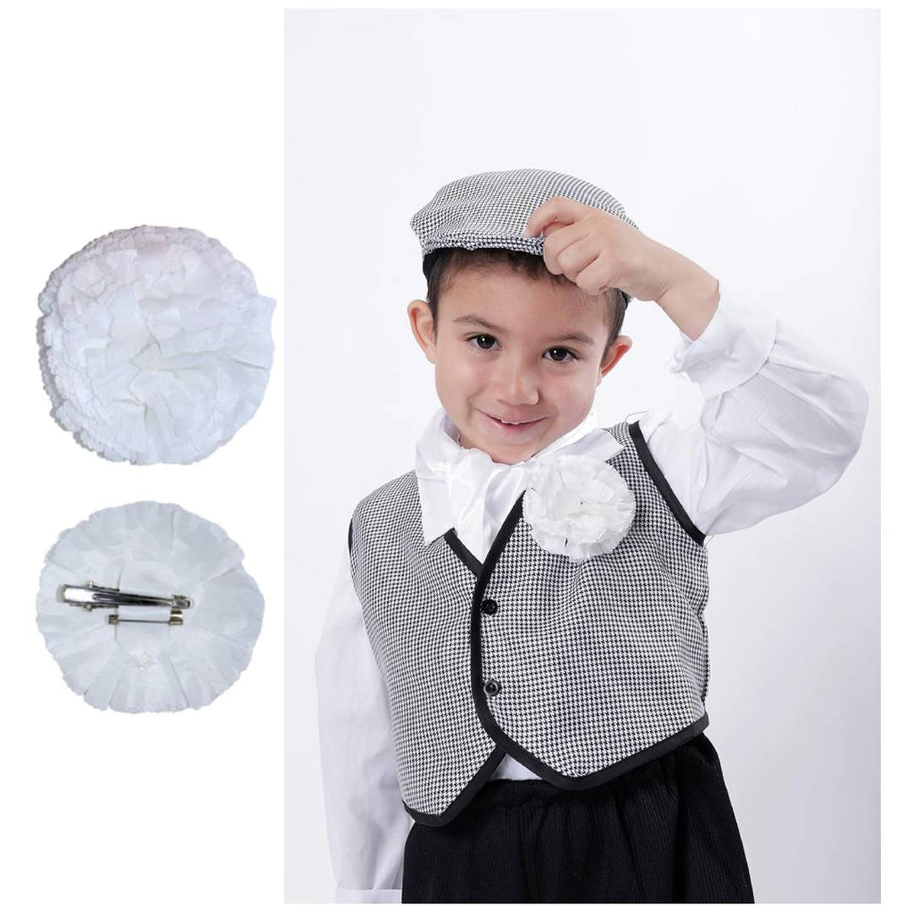 Pack 12 Claveles Blancos con Pinza para Chulapo San Isidro, Feria de Abril, Bodas y Disfraces - Flores Artificiales Tela