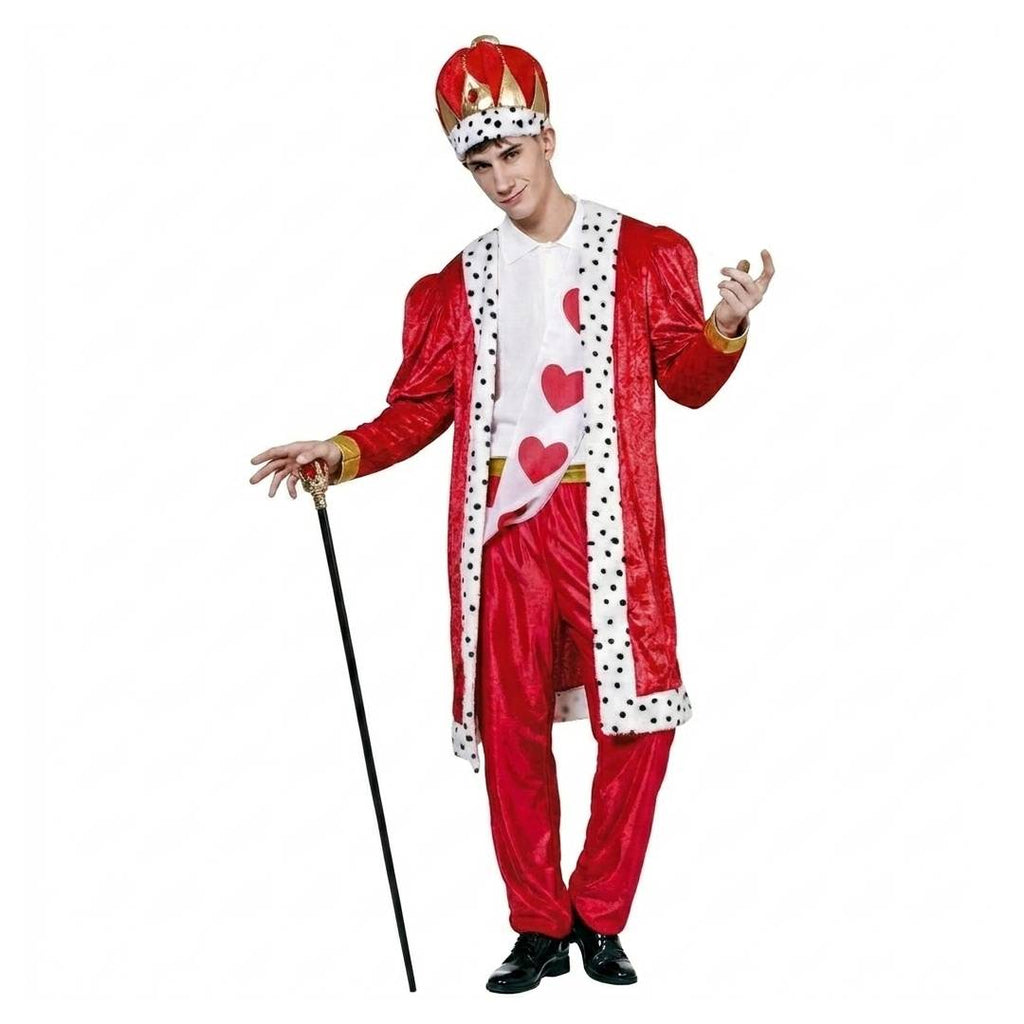 Disfraz de Rey de Corazones Adulto - Chaqueta Roja, Gorro con Corona, Bastón, Bandana y Pantalón - Talla Única Carnaval, Halloween y Fiestas Temáticas