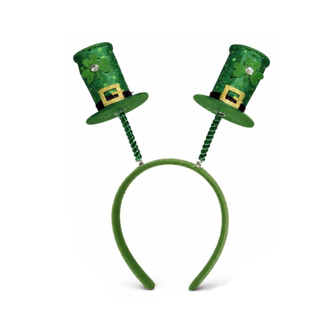 Pack 12 Diademas de San Patricio con Mini Sombreros de Copa Verdes con Brillo y Trébol – Accesorios para Disfraz de Carnaval, Fiestas Temáticas, Photocall y Eventos – Talla Única Flexible