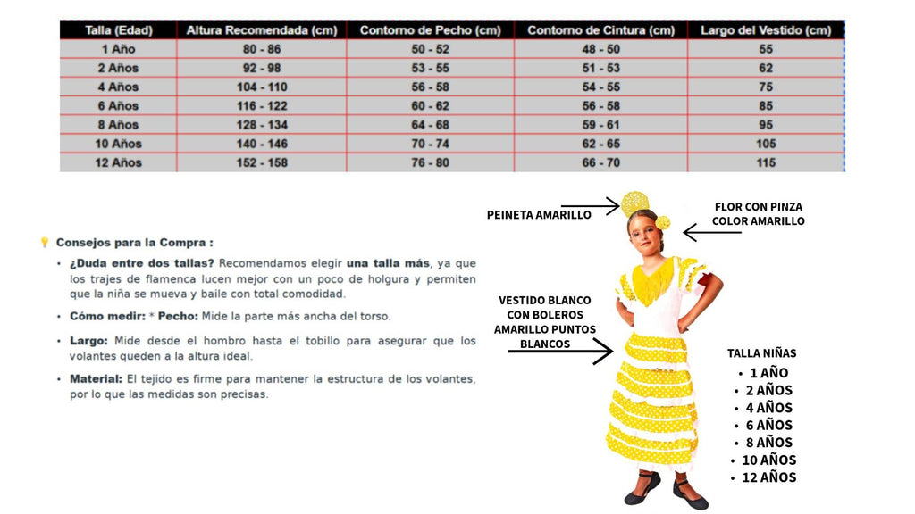 Vestido Flamenca Niña : Traje de Sevillana con Lunares, Peineta y Flor para Feria, Carnaval y Eventos Escolares