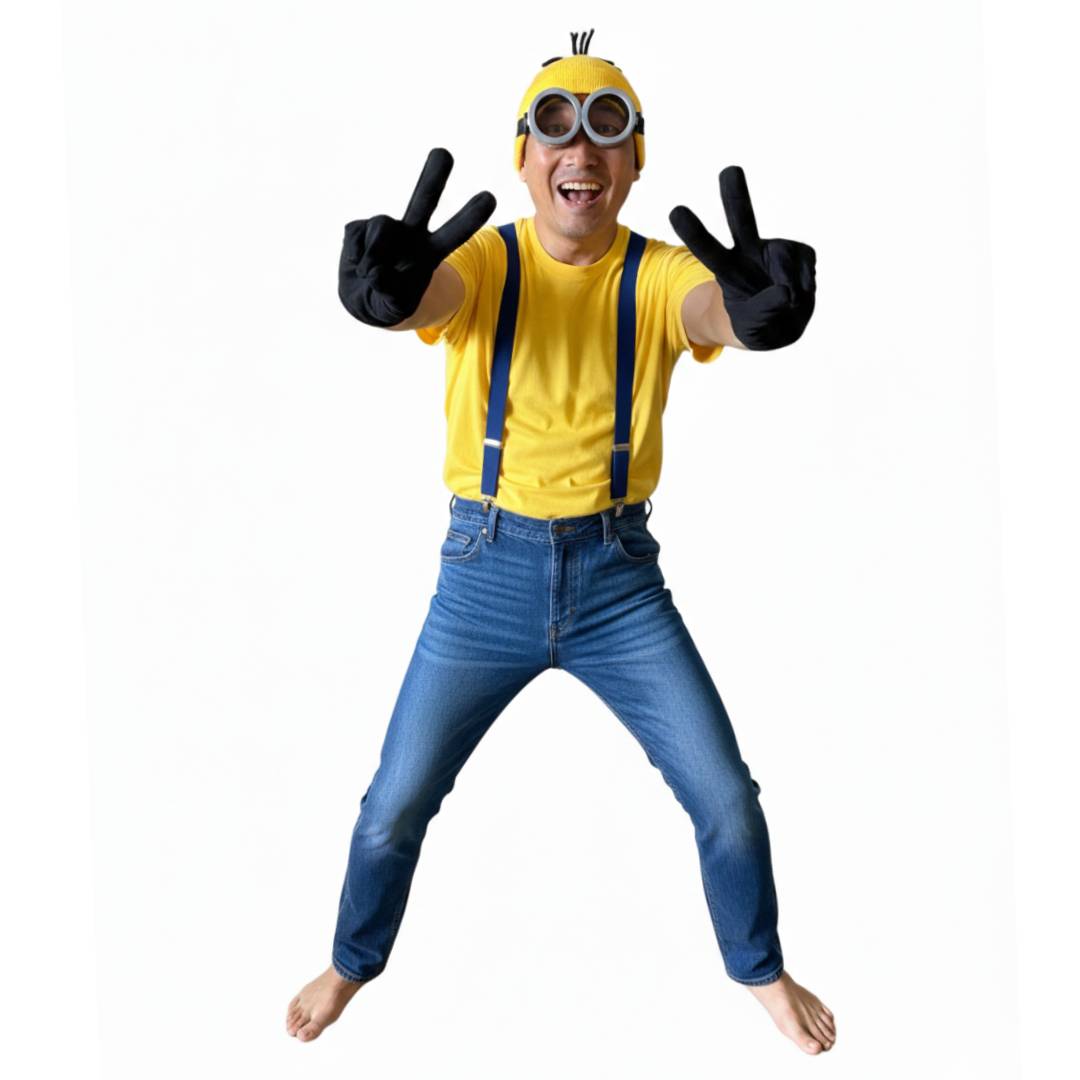 Kit Accesorios Disfraz Amarillo Adulto: Gorro, Gafas, Tirantes y Guantes - Set 4 Piezas para Carnaval y Halloween