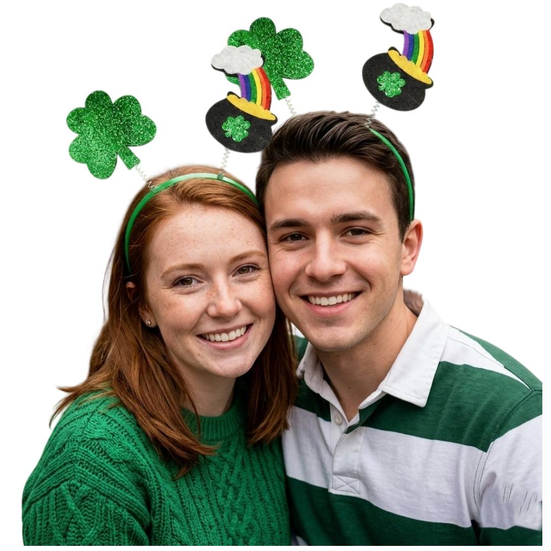 Pack 12 Diademas San Patricio - Accesorio de Disfraz Trébol y Caldero Arcoíris - Complemento Fiesta Temática, Carnaval y Photocall - Talla Única Ajustable (12 Unidades)