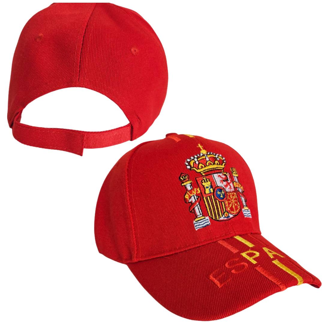 Pack 2 Gorras España – Azul y Roja | Gorra Adulto Bordada Bandera España Escudo Real | Ajustable, Transpirable y Unisex | Ideal Eventos Deportivos