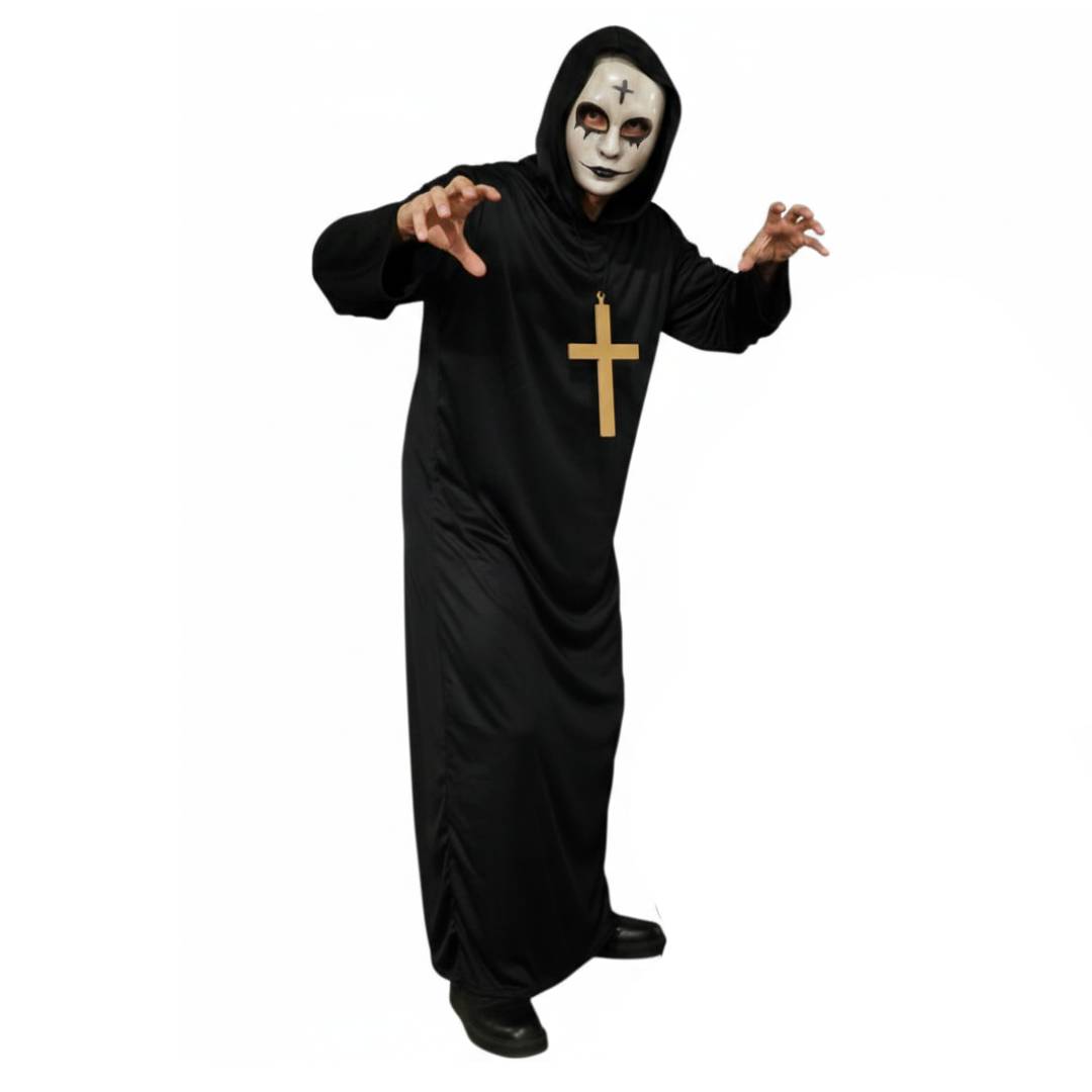Disfraz de la Purga Parejas Supervivencia Urbana Monje Hombre y Mujer | Túnica Negra con capucha, Cruz, Máscara Halloween, Carnaval