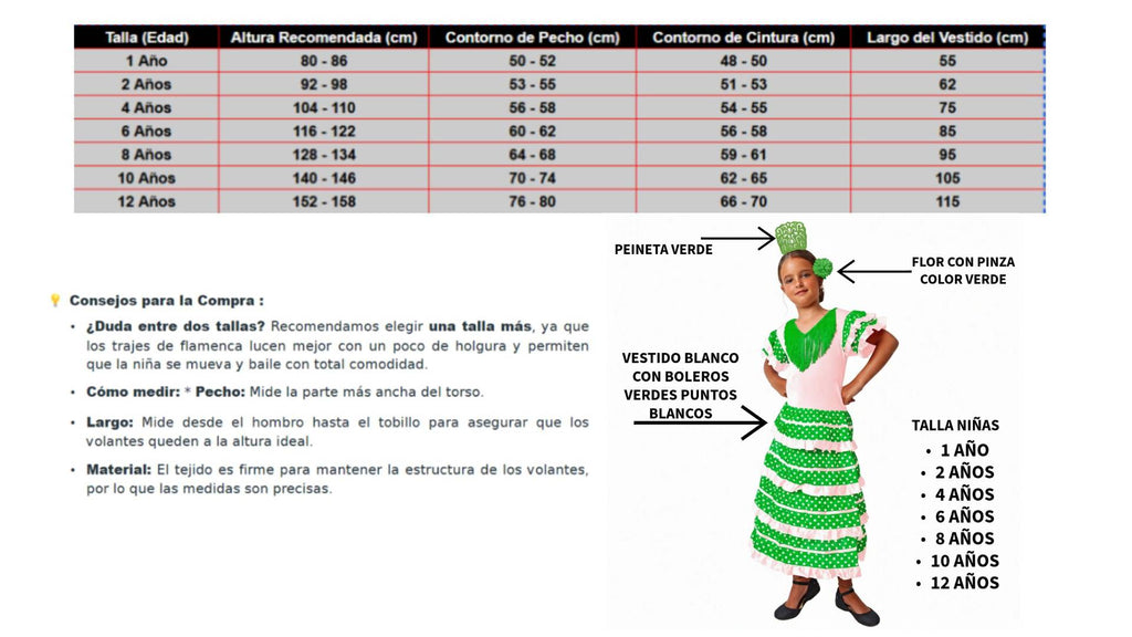 Disfraz Flamenca Niña Vestido Sevillana con Lunares y Accesorios - Traje de Gitana | Carnaval, Ferias y Fiestas