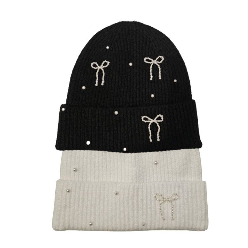 Pack Duo "Pearl & Bow" Beanie – La Colección Coquette – Negro, Off-White.