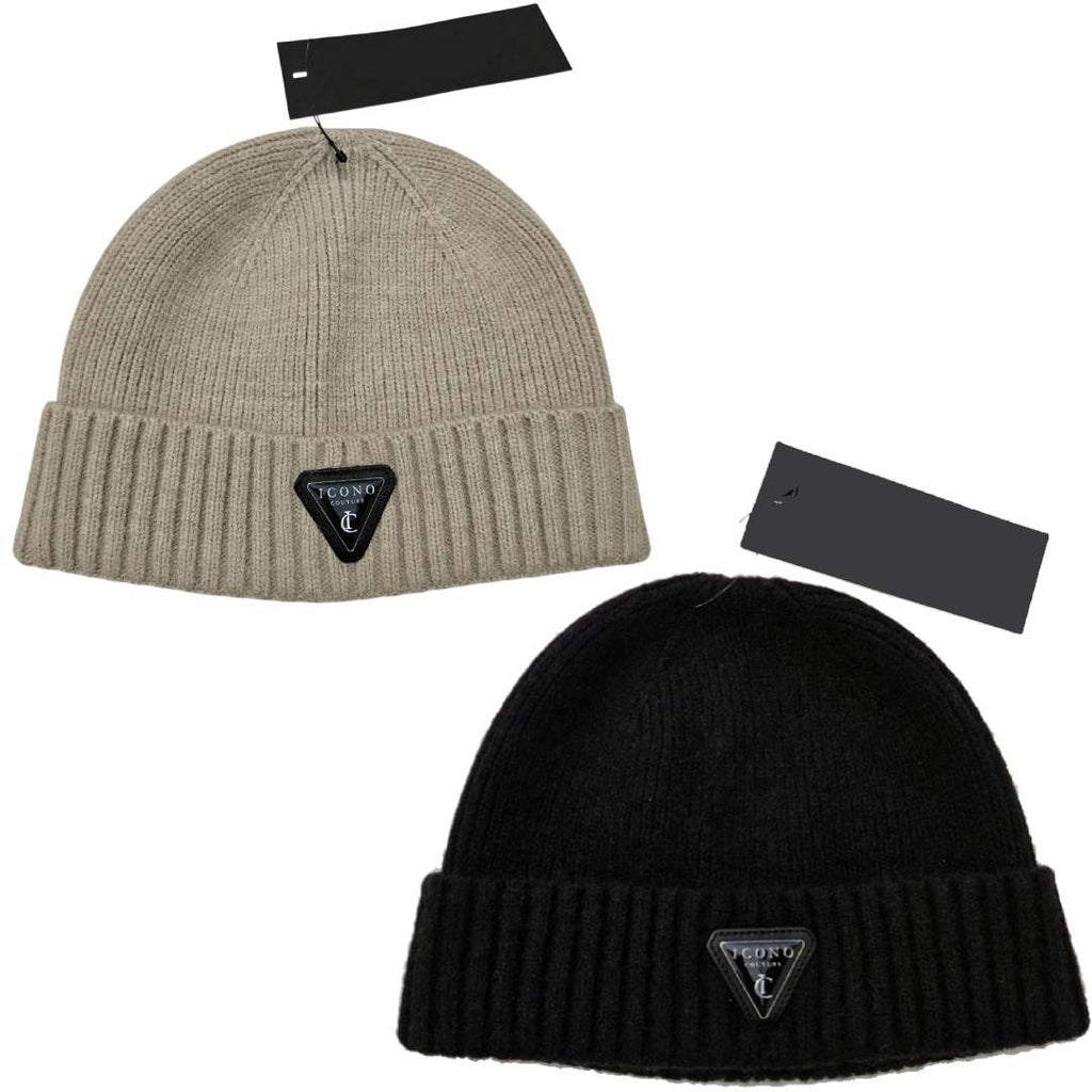 Pack Duo Invierno: Gorros Beanie ICONO Couture – Negro & Beige Arena – Ajuste Premium.
