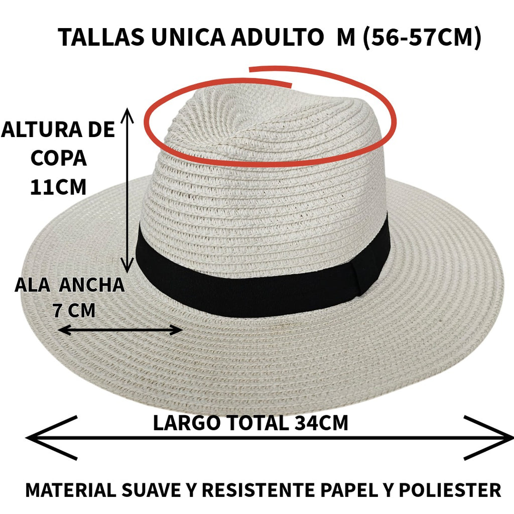 Sombrero de Paja de Papel para Hombre y Mujer – Sombrero Panamá de Sol Unisex Talla Única Adulto (56-57cm), Ala Ancha 7cm y Copa 11cm, Suave, Ligero y Resistente, Ideal para Playa, Viajes y Verano