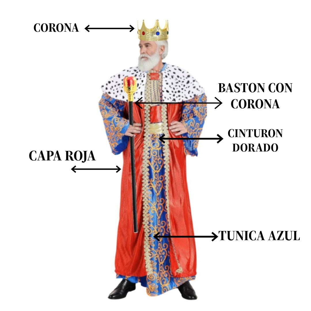 Disfraz Rey Mago Adulto - Traje con Bastón y Corona Dorada | Halloween, Carnaval