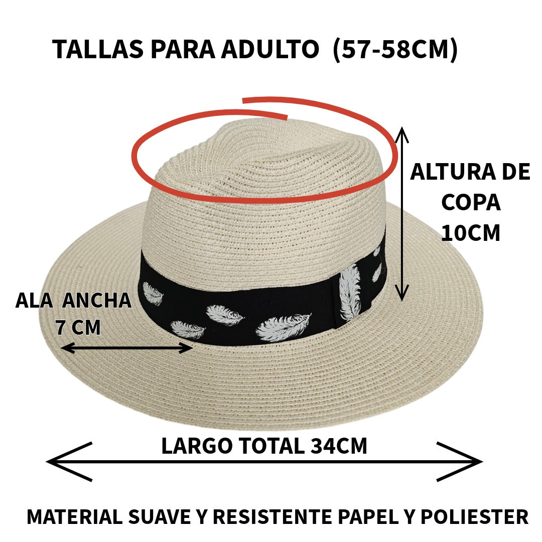 Sombrero Panamá de Ala Ancha para Hombre y Mujer Adulto - Sombrero de Paja 100% Papel Fuerte y Resistente para Verano y Playa, Protección Solar, Tallas M (56-57cm) y L (58-59cm)