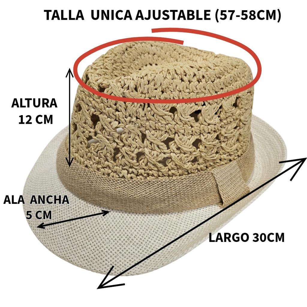 Sombrero de Paja Calado para Hombre y Mujer Adulto - Sombrero de Sol Estilo Panamá Bicolor Resistente, Gorro de Verano Unisex Ajustable para Playa y Eventos (Talla Única 57-58cm)