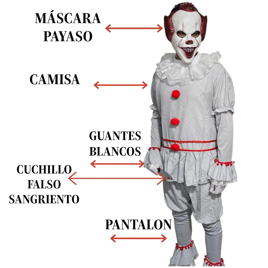 Disfraz de Payaso Siniestro para Hombre - Set Completo con Máscara y Cuchillo Falso, Tallas M, L, XL - Halloween