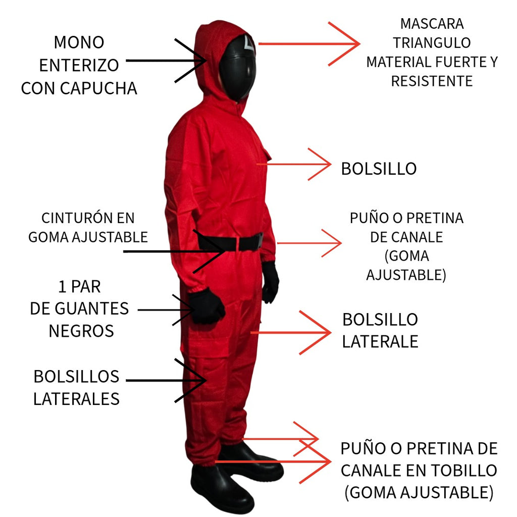 Disfraz Guardián Rojo Infantil - Mono con Capucha y Máscara Triangular | Carnaval y Fiestas | Solidado Talla 5-13 años