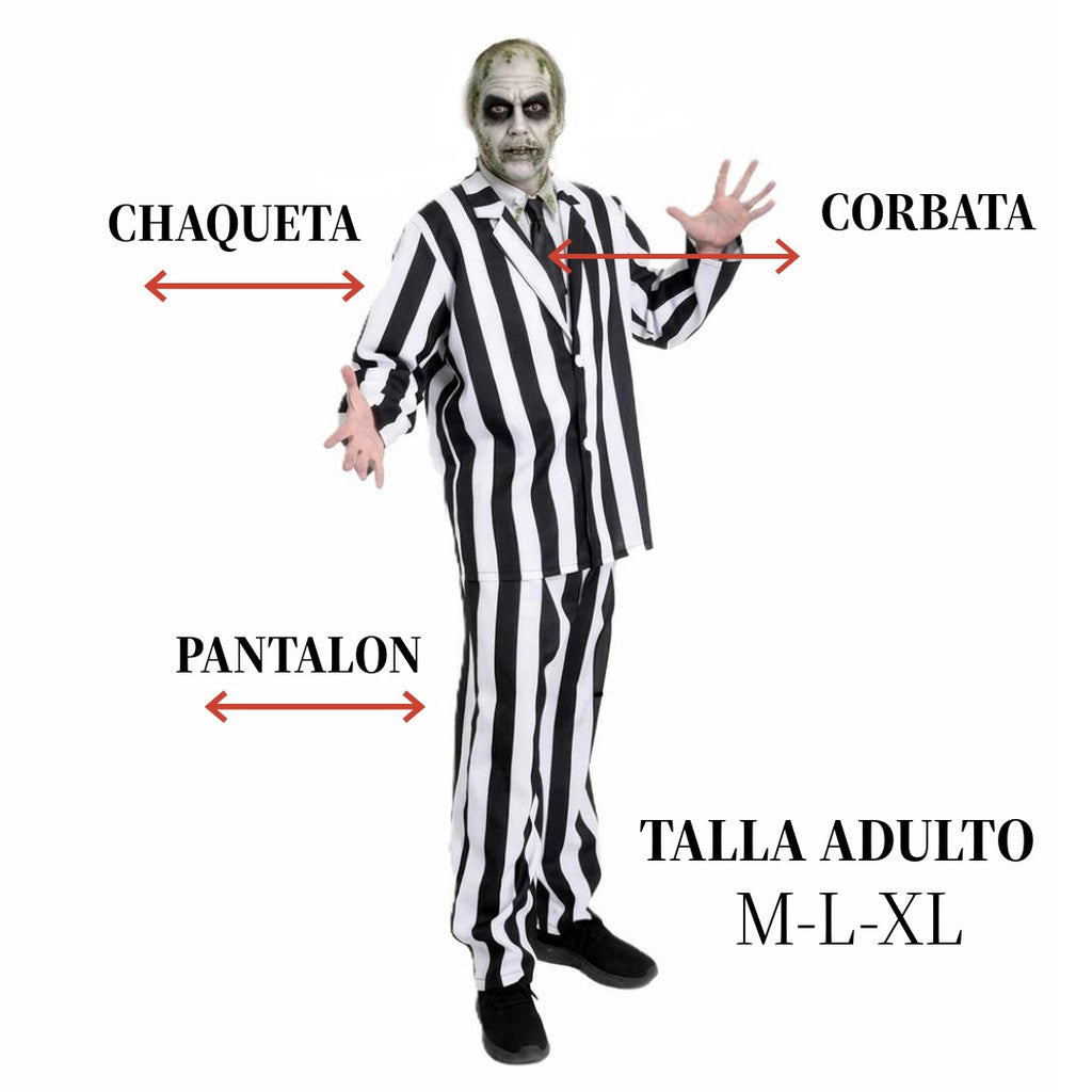 Disfraz de Rayas Verticales Blanco y Negro para Adulto - Traje Completo 3 Piezas para Halloween y Carnaval M-L-XL