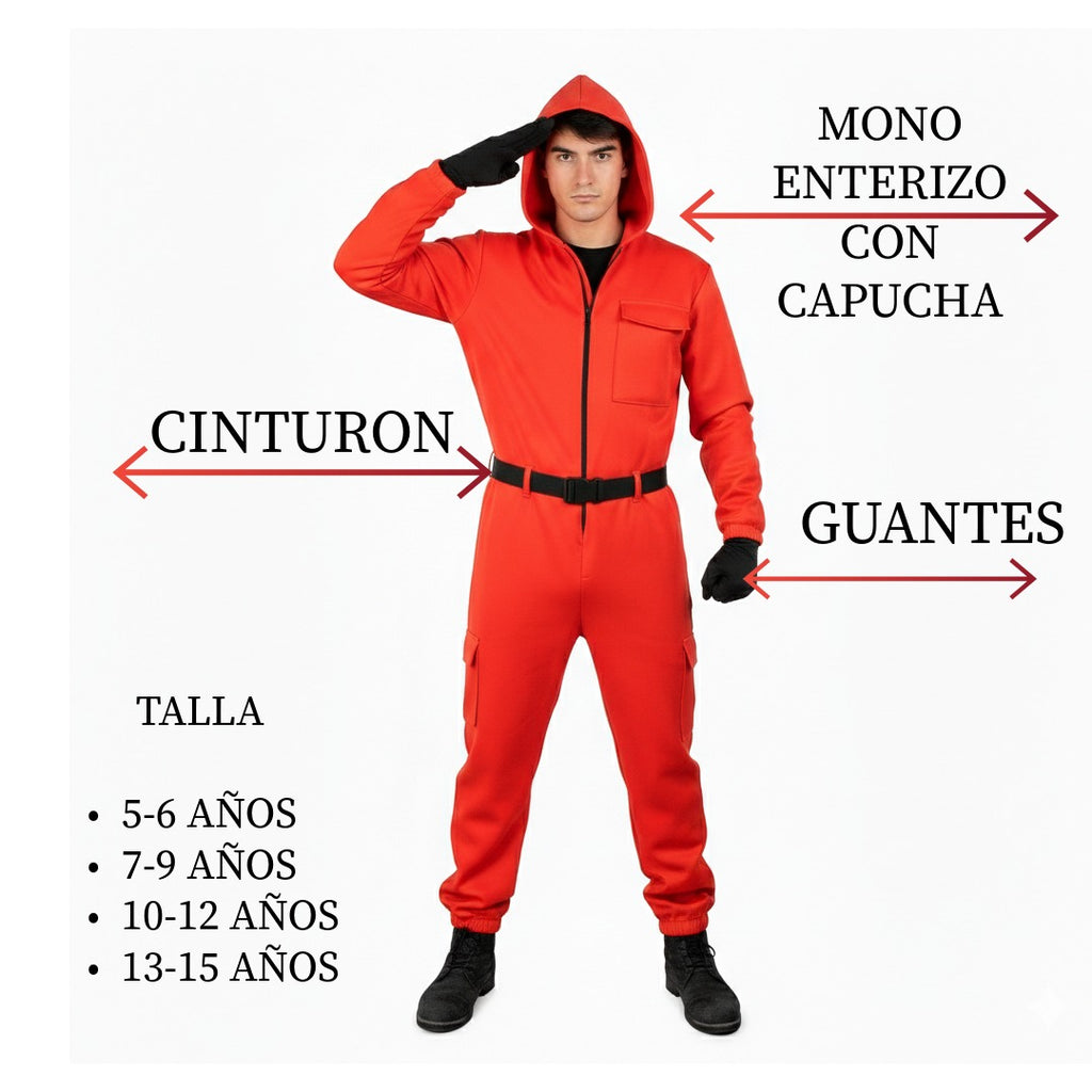 Disfraz Soldado Rojo Mono con Capucha y Accesorios - Traje de Vigilante para Eventos de Fantasía y Teatro - Set Completo Calidad Premium.