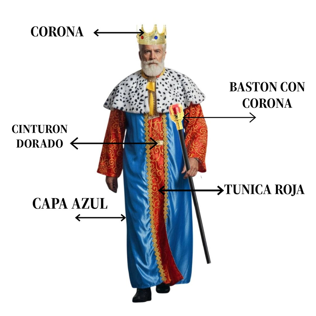 Disfraz Rey Mago Elegante - Traje con Bastón y Corona para Adulto | Halloween, Carnaval