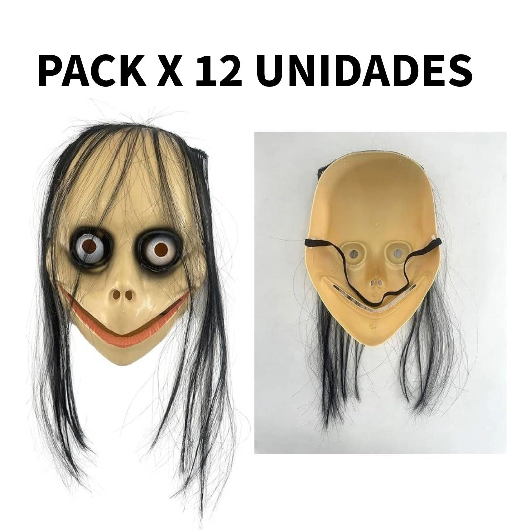 Pack 12 Máscaras de Terror para Disfraz - Caretas de Miedo Realistas con Pelo, Talla Única Adulto - Lote para Fiestas, Halloween, Carnaval y Eventos - Material Resistente y Ajustable