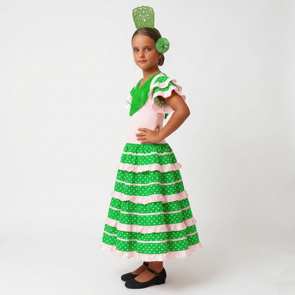 Disfraz Flamenca Niña Vestido Sevillana con Lunares y Accesorios - Traje de Gitana | Carnaval, Ferias y Fiestas