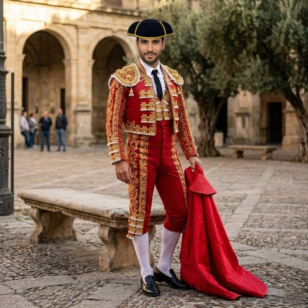 Kit Torero para disfraz Capote Rojo (145x70cm) + Montera a Elegir | Sombrero Talla única Adulto Carnaval, Teatro y Eventos