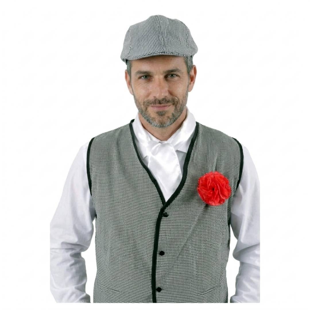 Disfraz de Chulapo Madrid Hombre Adulto 4 Piezas - Chaleco, Gorra Parpusa, Pañuelo y Clavel Rojo - San Isidro y Carnaval