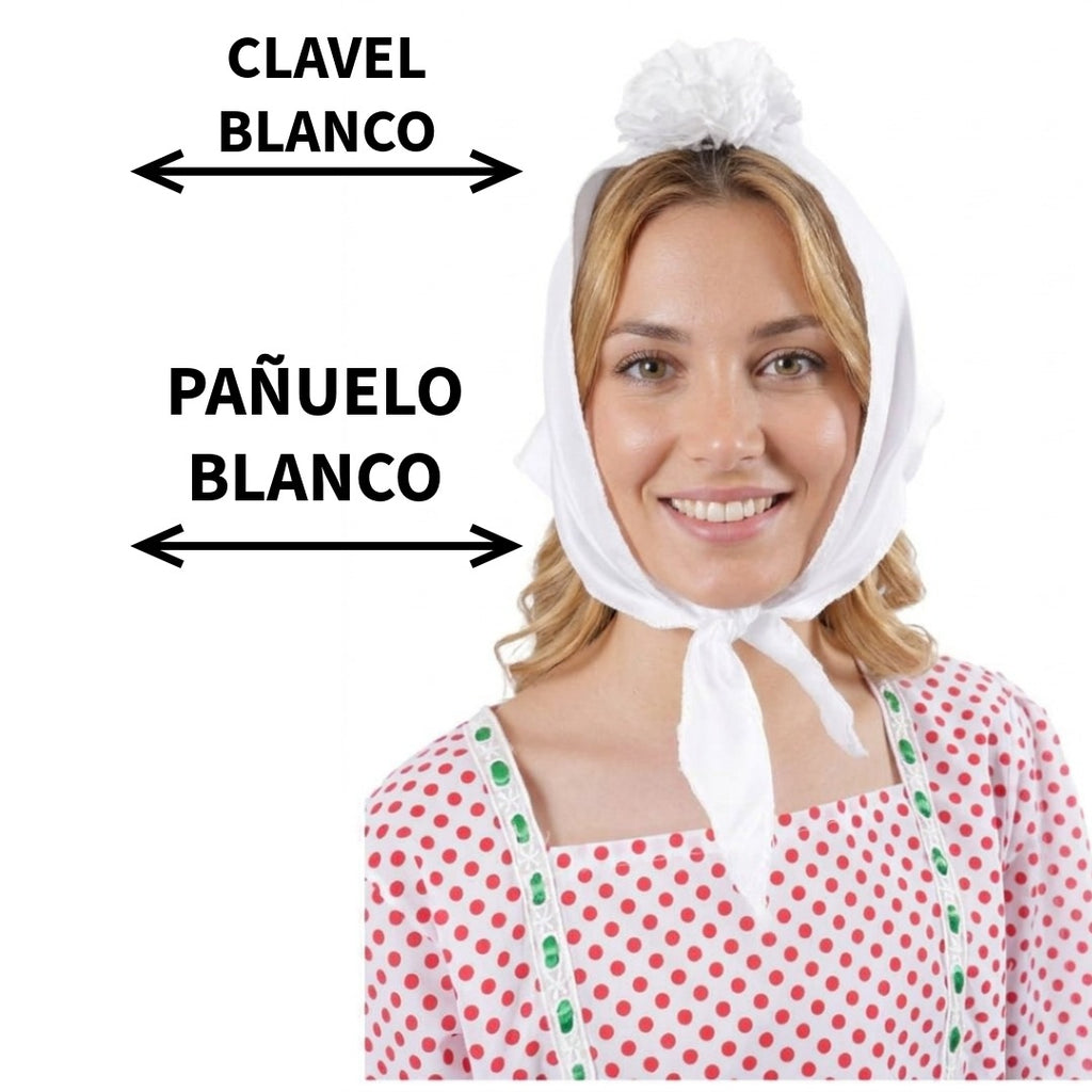 Lote 24 Accesorios Disfraz Chulapa: 12 Pañuelos Blancos + 12 Claveles (Rojo/Rosa/Blanco) para Mujer Adulto. Pack Ahorro Fiesta Temática.