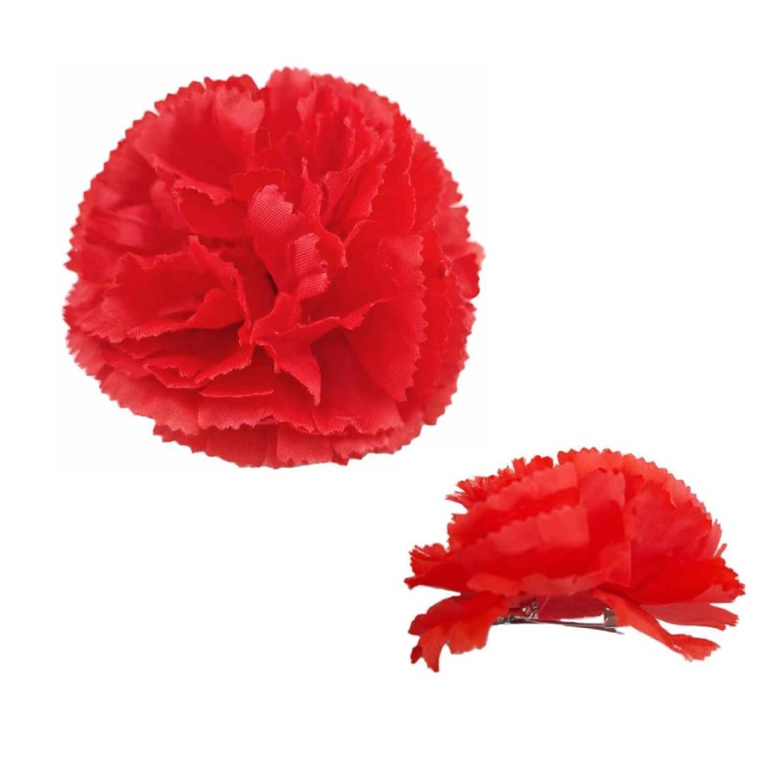 Pack 12 Claveles Rojos con Pinza para Pelo y Solapa | Flores Artificiales Chulapo San Isidro, Bodas, Flamenca y Disfraces